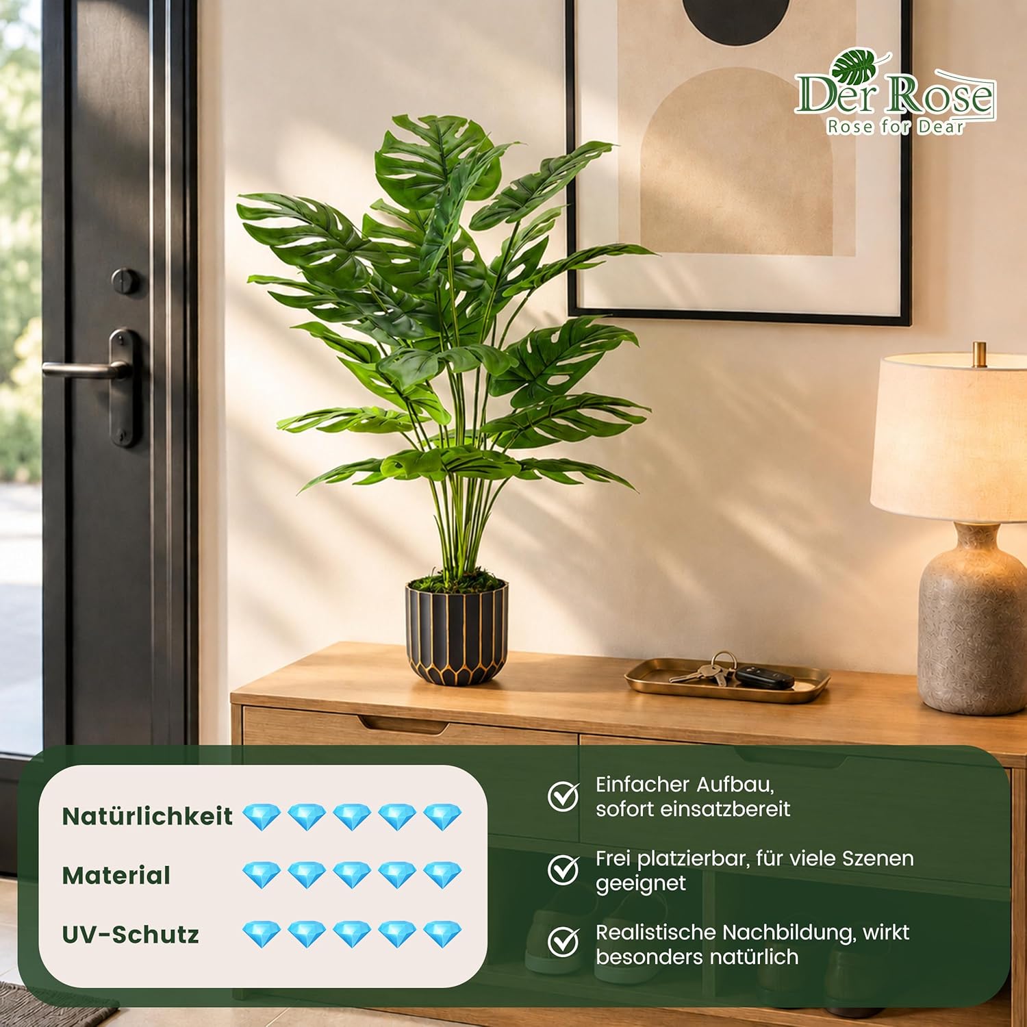 Der Rose 71 cm Artificial Monstera Plant for Living Room Bathroom Balcony – Bild 5
