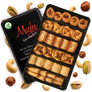 Mughe Gourmet Vegan Baklava Pistachio Assortment, 385 g Metal Gift Box