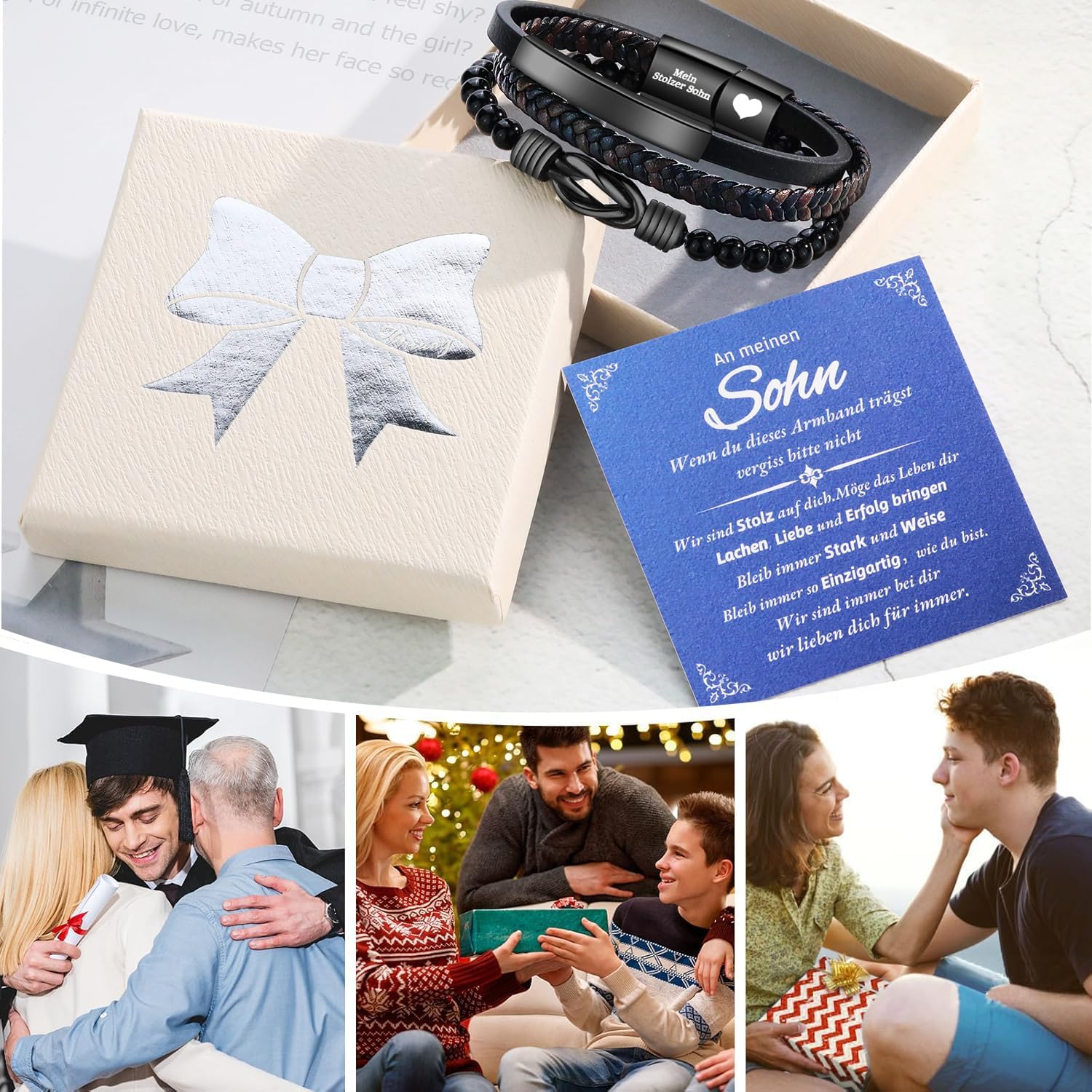 Father's Day Gift Mens Leather Braided Dad Bracelet Engraved Bracelets Birthday Christmas Father's Day Gift – Bild 5