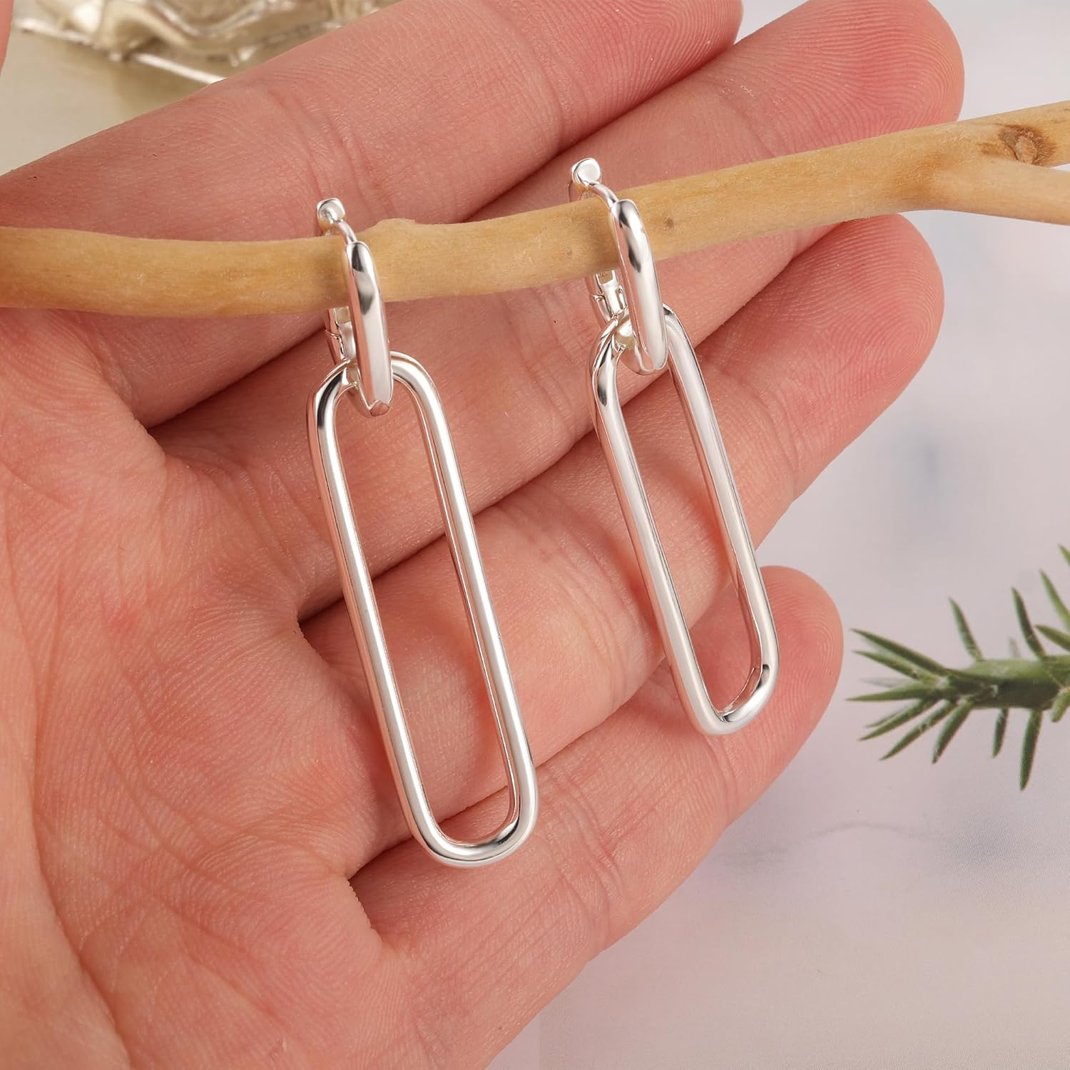 ALEXCRAFT Earrings Silver 925 Hanging Square Hoop Earrings with Pendant for Women Gift for Women Girlfriend Mum Girls – Bild 4
