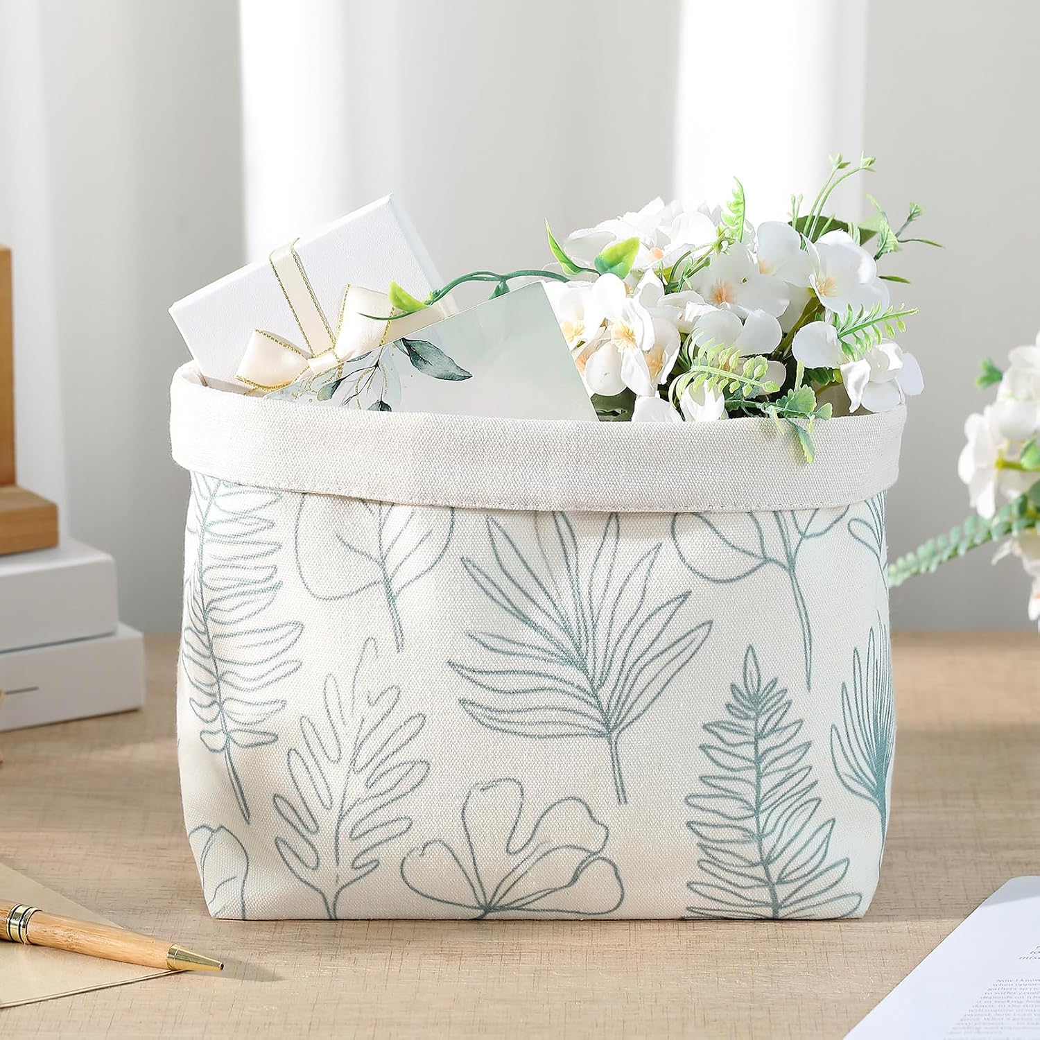 Xuniea Fabric Bread Basket, Gift Basket, Bread Bag with Leaf Pattern – Bild 4