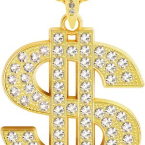 Lysjoy Gold Chain Fancy Dress, Dollar Chain Gold, Rapper Costume Men's Carnival, Hip Hop Gold Chain Costume Carnival, Gold Chain Dollar Sign Men's 80s Rapper Chains Accessories Fancy Dress