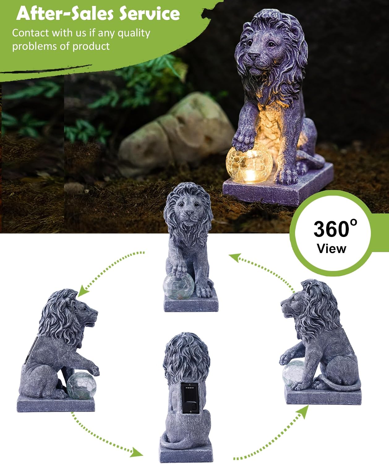 Yeomoo Lion Figurines with Ball Solar Lights Decoration for Outdoor Room – Bild 3