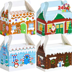JOYIN Pack of 24 3D Christmas Gift Boxes, Gift Box Sweets, Cakes, Chocolate, Cookies, Biscuits Cardboard for Christmas, Gift Wrapping (Christmas House)