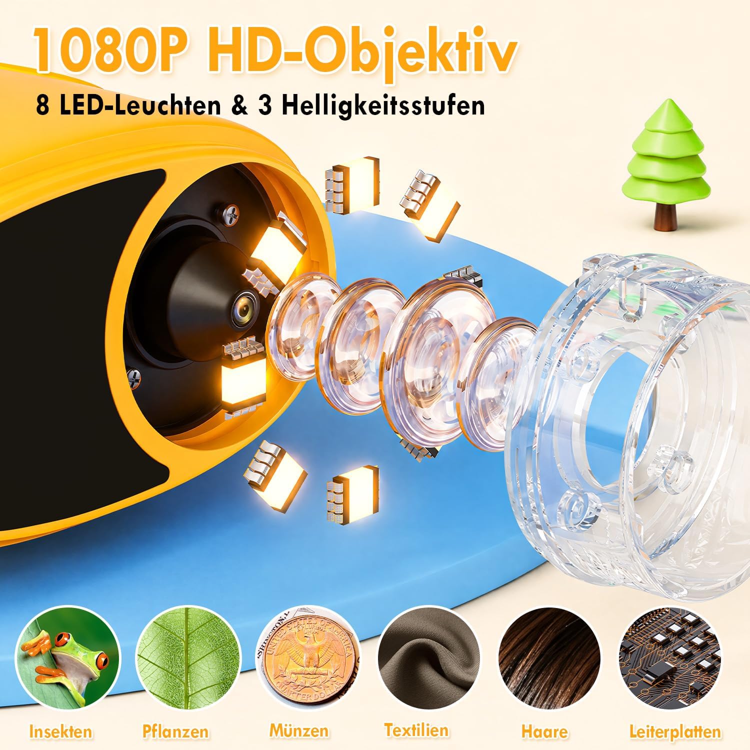 Digital Microscope for Children 1000X Zoom, Photo & Video Orange – Bild 5