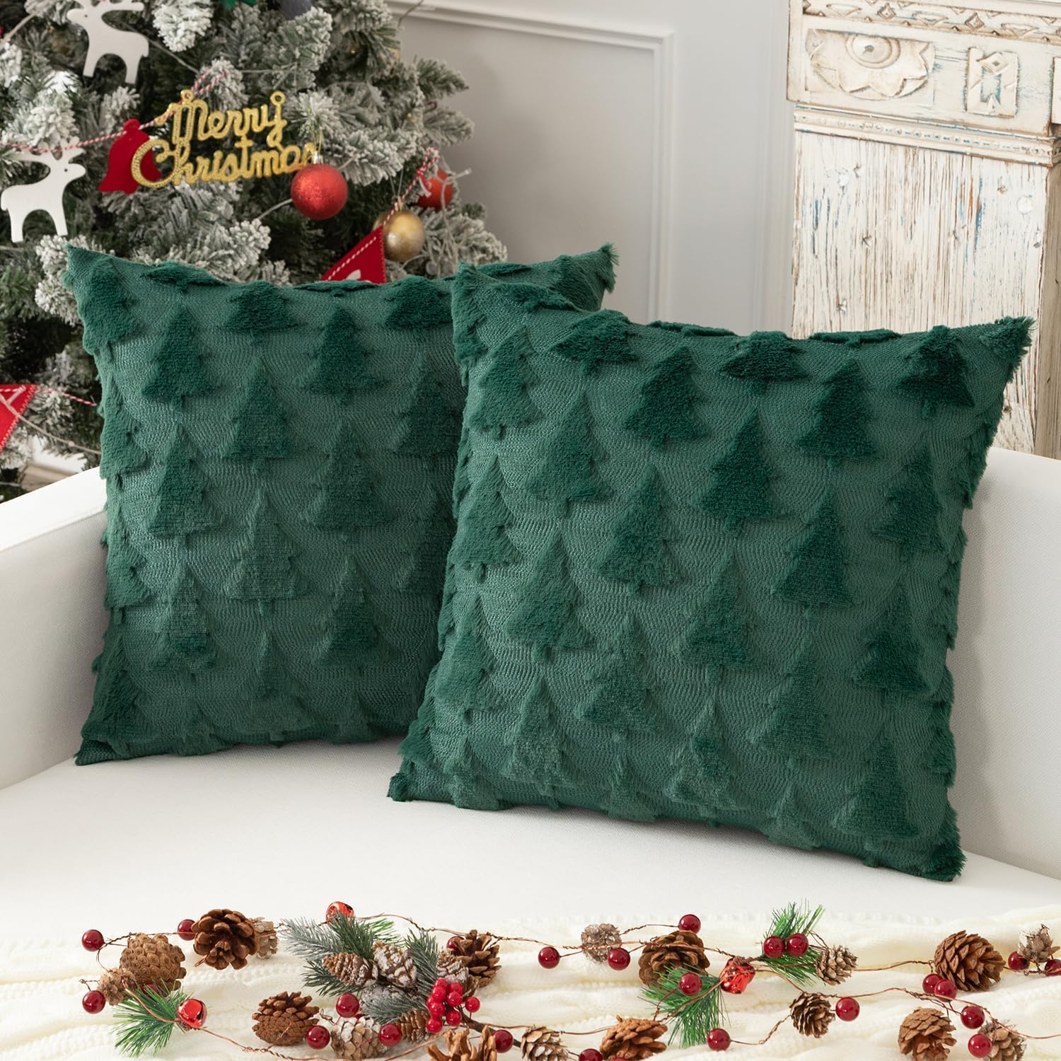 Christmas Cushion Cover, Pack of 2, Christmas Decoration 45 x 45 cm, Winter, Christmas Decoration Inner Cushion Cover 45 x 45 cm, for Aesthetic Room Decoration (Tree Green) – Bild 8