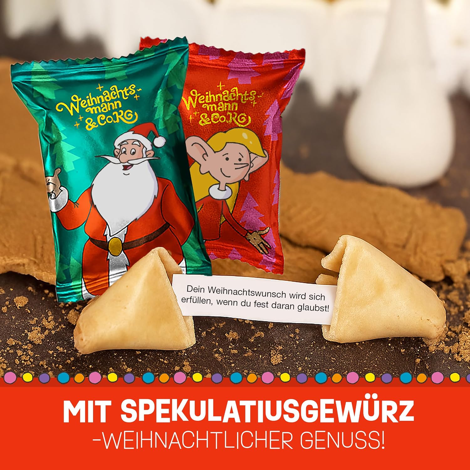 Food crew 10 x Santa Claus & Co. KG Christmas Lucky Biscuits - 3 Designs - Lucky Biscuits Christmas with Speculatius Flavour - Individually Packed with German Sayings - Vegan - Made in Germany – Bild 4