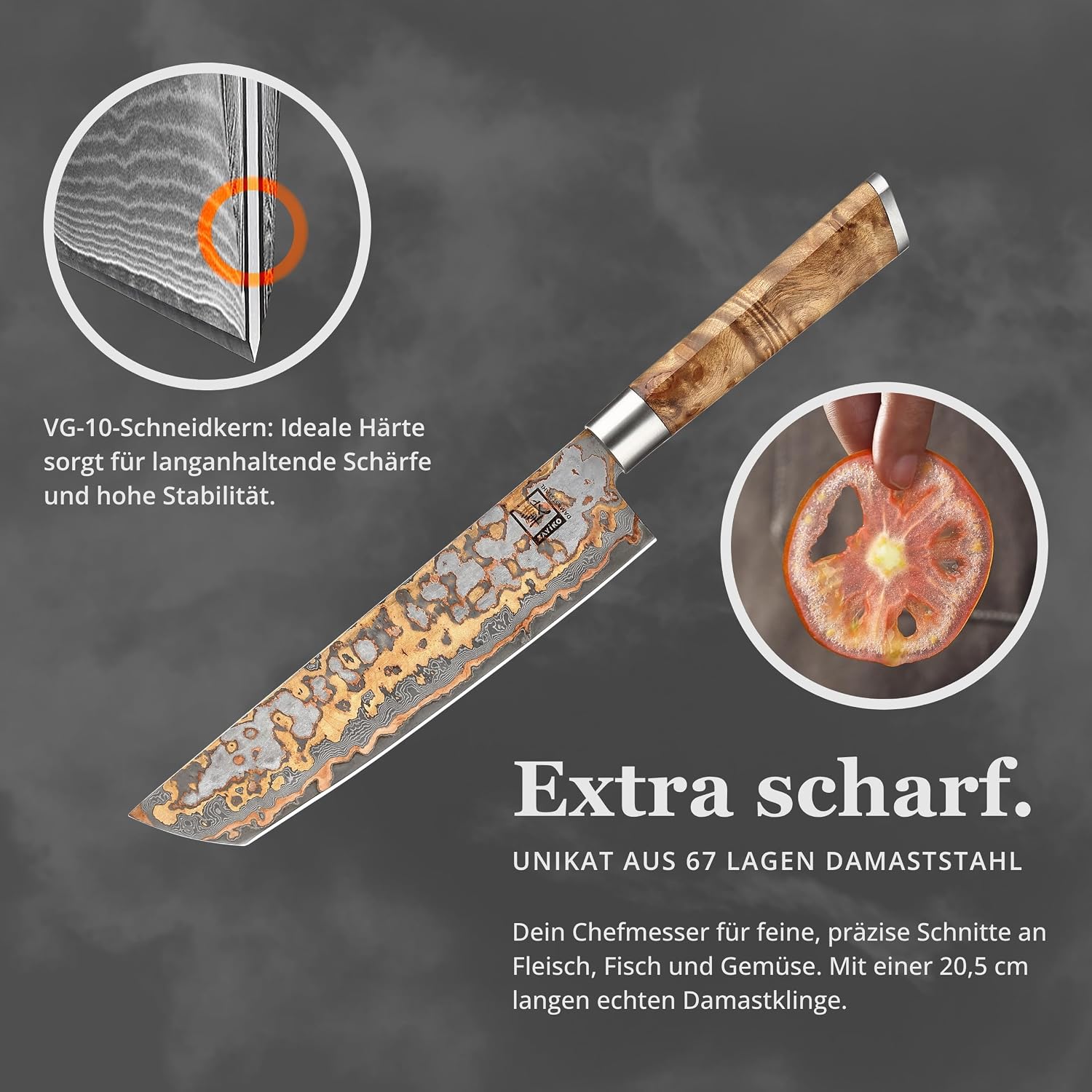 zayiko MysticMagma Tanto Chef's Knife 20.5 cm Blade Made of 67 Layers – Bild 3