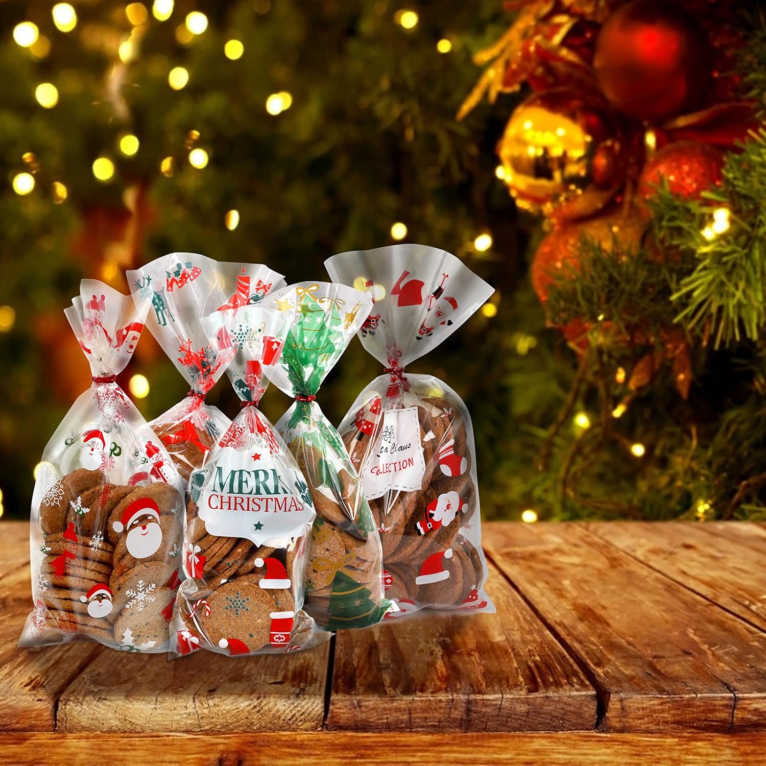 Pack of 120 Cellophane Bags, Christmas Candy Bags, Biscuits, Goody Bags with 120 Twist Ties, Bags for Filling, Cellophane Bags, Small for Cookies, Biscuits, Chocolates (5 Styles) – Bild 8