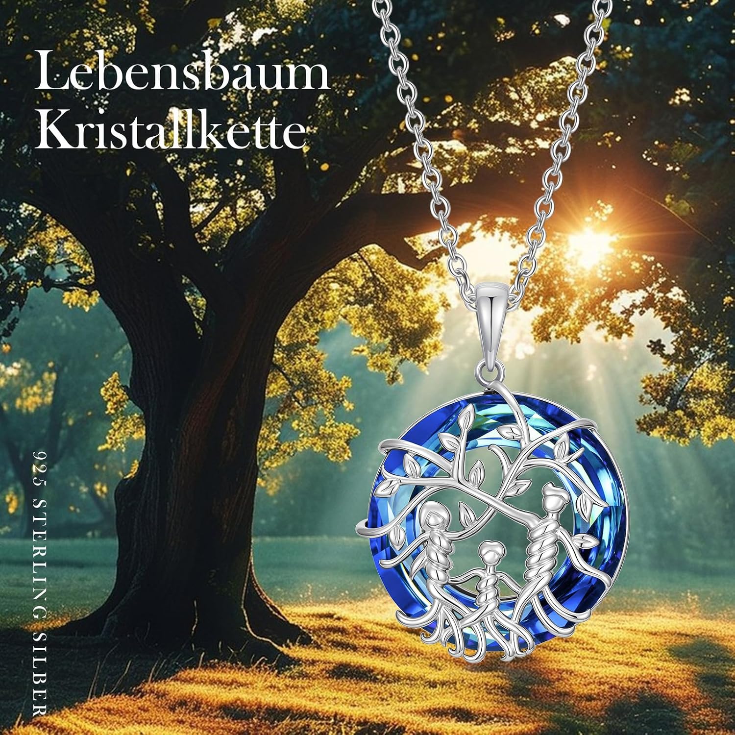 Women's Tree of Life Necklace 925 Sterling Silver Mother Children Daughter Son Tree of Life Family Heart Pendant Jewellery Gifts for Mum Girls – Bild 6