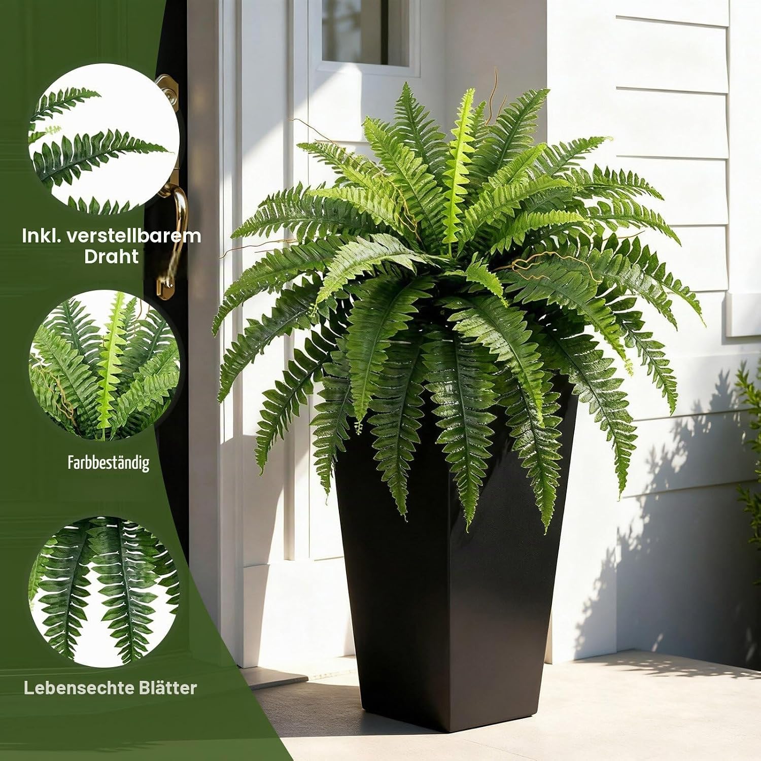 Boston Fern Artificial Plant, 90 cm, 2 Artificial Plants Like Real with 39 Leaves, Artificial Plants Suitable for Gardens, Porches, Patios, Home Offices for Outdoor Use – Bild 7