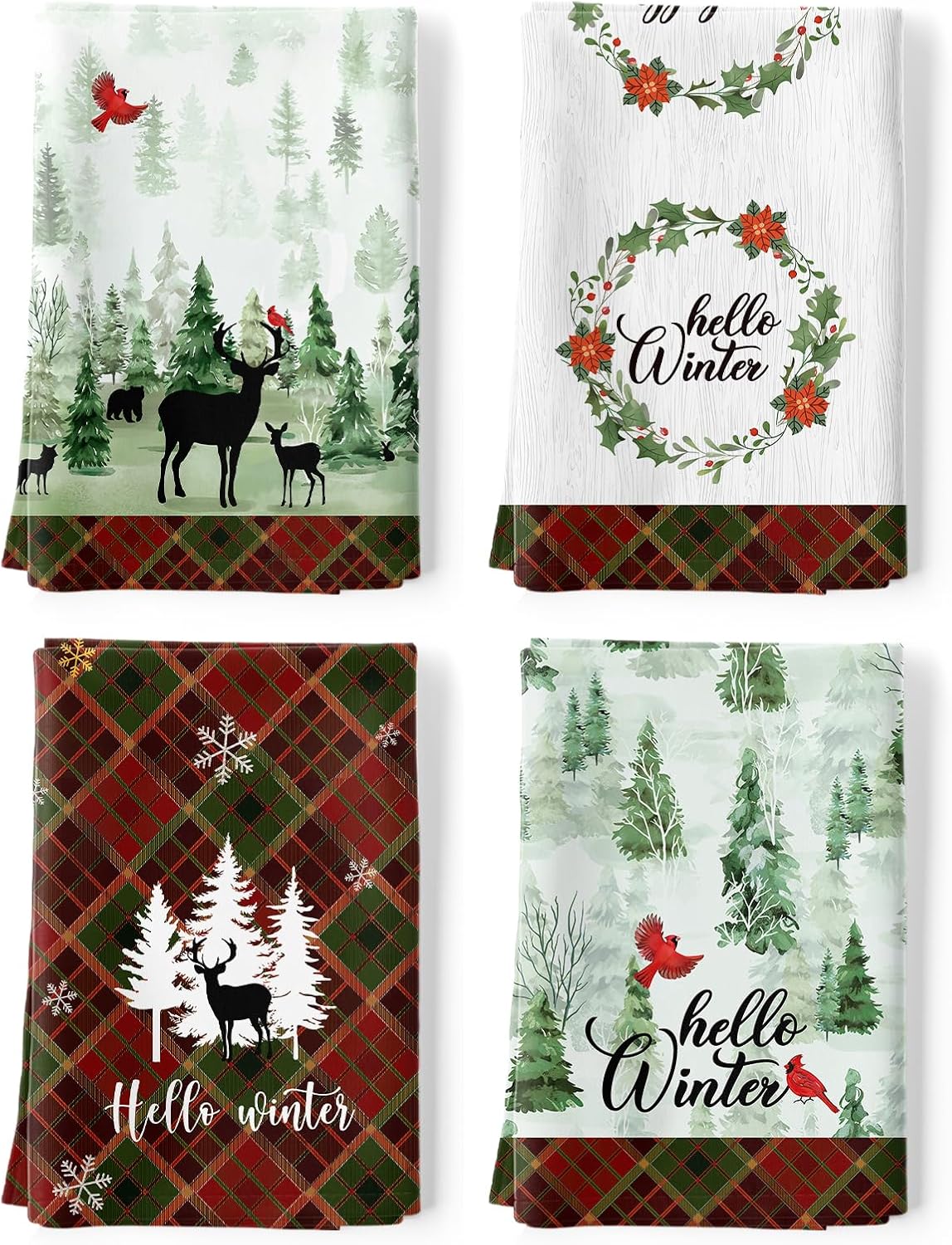 Christmas Tea Towels 100% Cotton Set of 4 48 x 70 cm