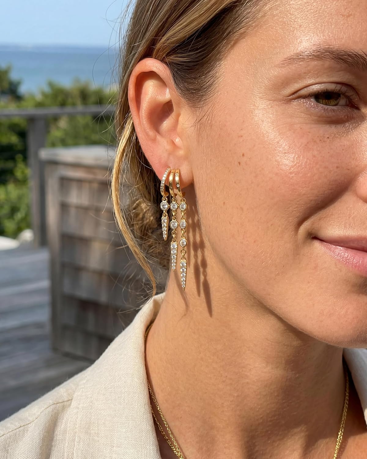 MUMREUES Ohrringe Gold Hängend 14 Karat Vergoldet Ohrringe Creolen Damen Stecker Hypoallergen Wasserfest Minimalistische Minimalist Elegant Quasten Ketten Schmuck Geschenke – Bild 4