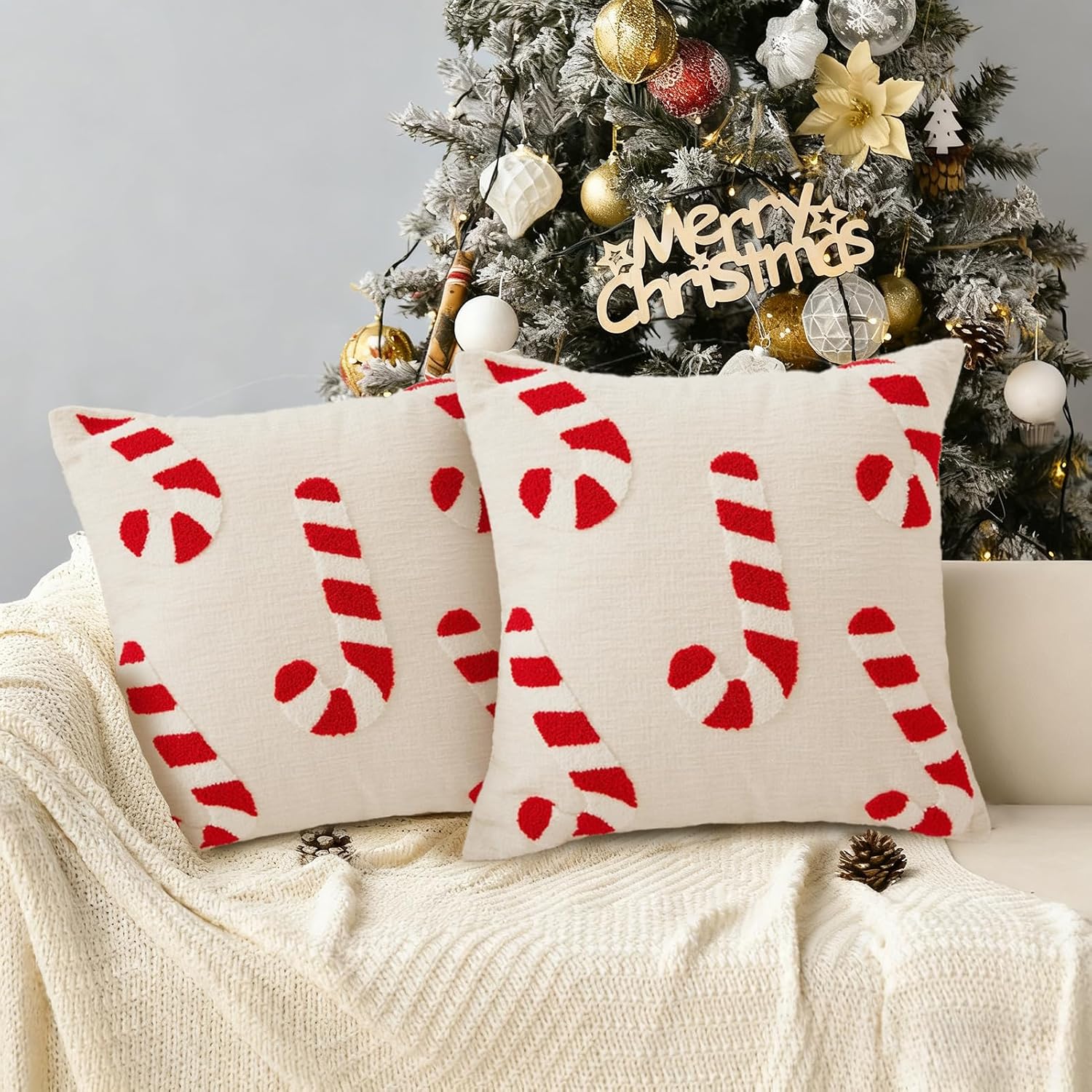 Christmas Cushion Cover 45 x 45 cm, Pack of 2, Christmas Decoration Inner Cushion Covers, Cushion Cover Christmas Decoration (Candy Canes B) – Bild 5