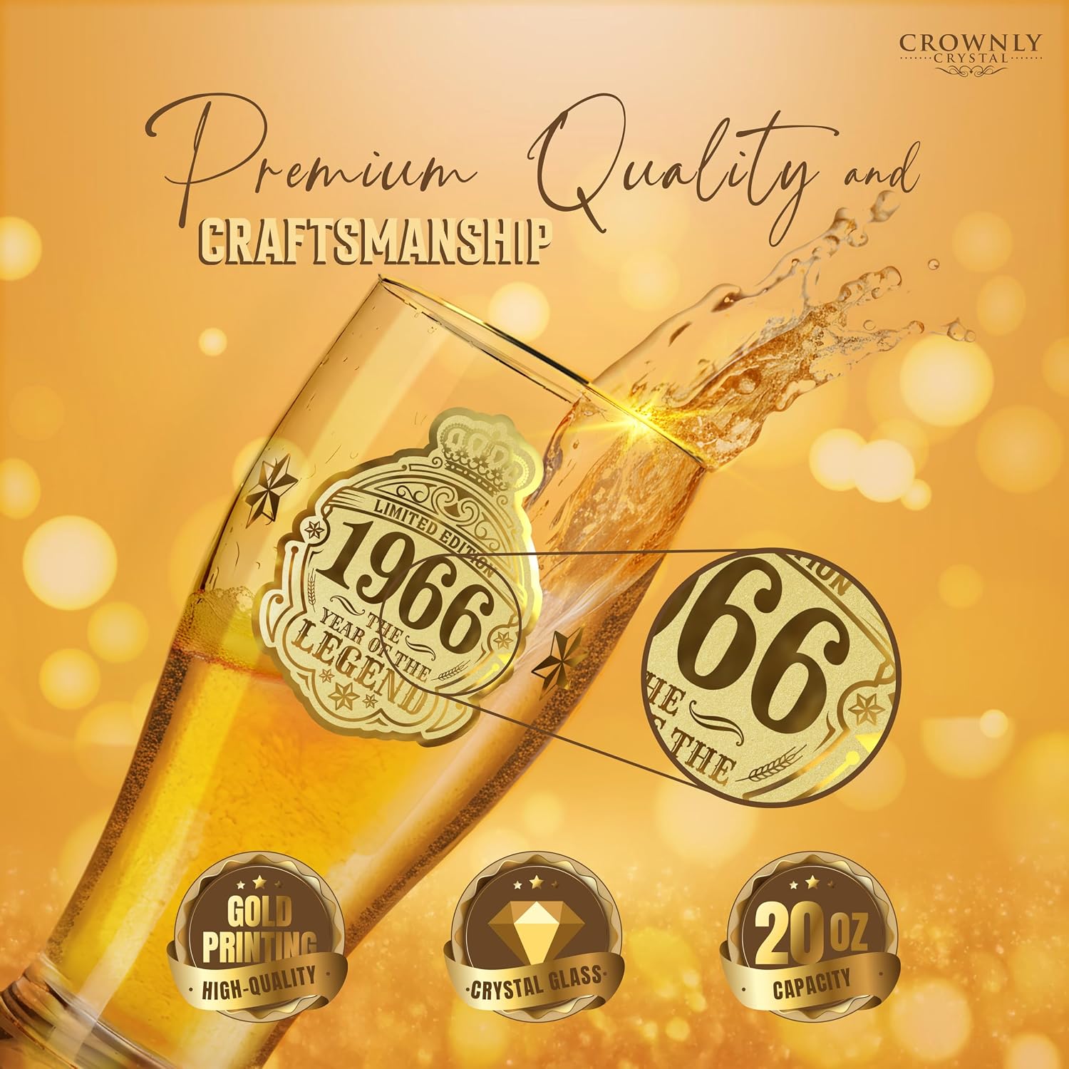CROWNLY CRYSTAL® 1966 Beer Glass Engraved 570ml 60th Birthday Personalised Gift for Men 60 Years Dad Decoration Card Gift Idea – Bild 4