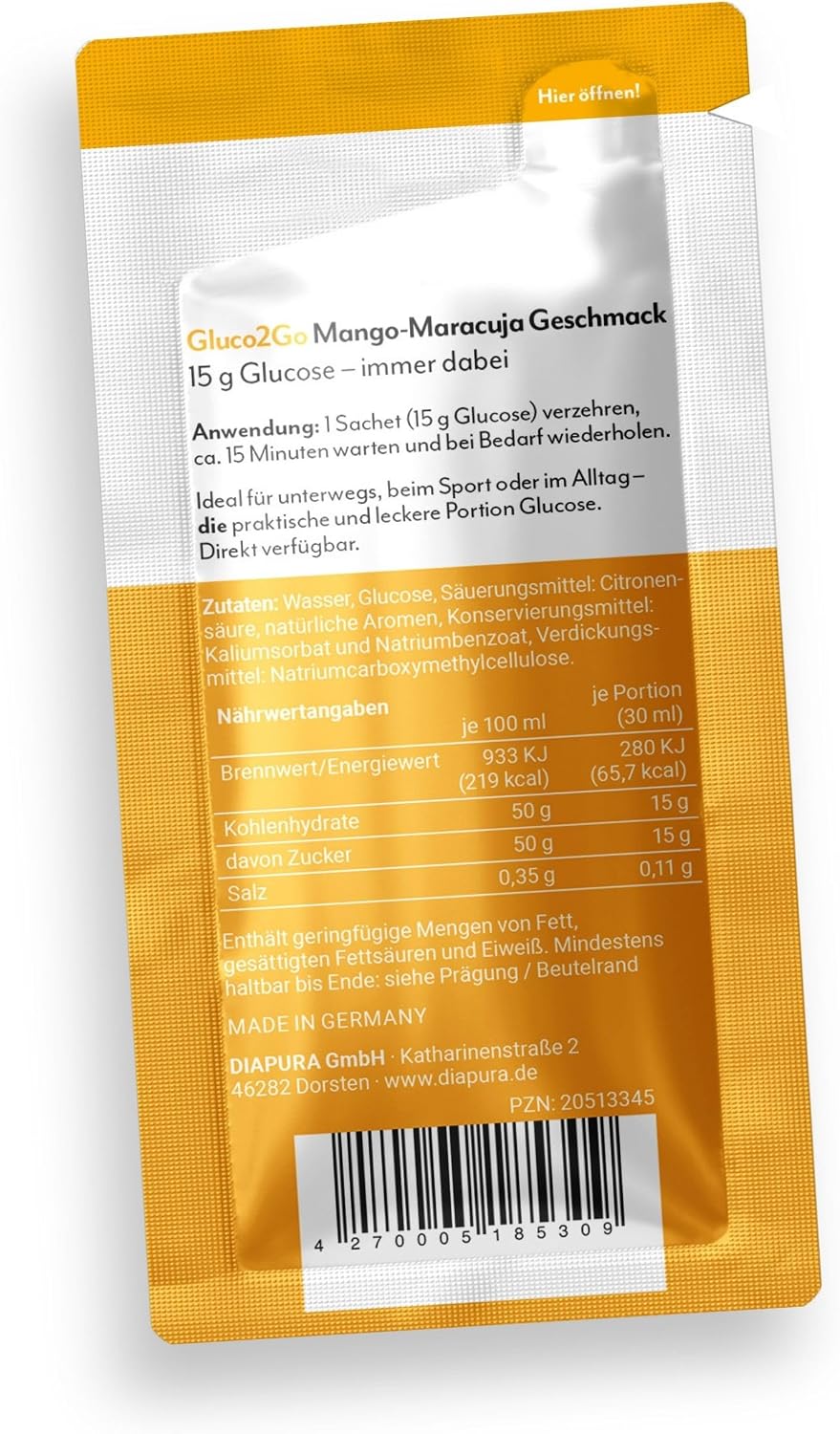 Gluco2Go Glucose-Gel Mango-Maracuja, 15 g Traubenzucker, 12x30 ml | Glucose-Gel mit exakt 15g schnell verfügbarer Glucose pro Portion | Klein & immer dabei | Sicher fühlen bei Unterzuckerungen – Bild 3