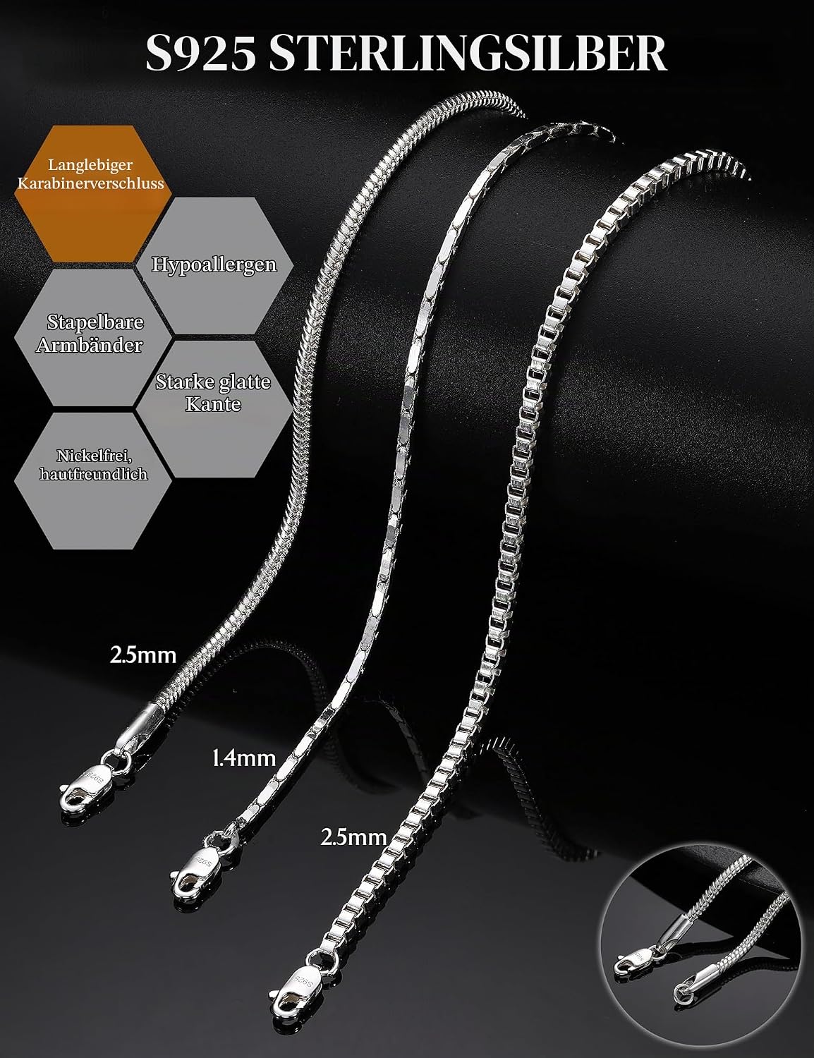 Chriscoco Men's 925 Silver Bracelet Cuban Link Twist Snake Chain Men's Bracelet Bracelets Men's Jewellery Gifts for Dad Boyfriend Husband Son 19 cm / 21 cm – Bild 3