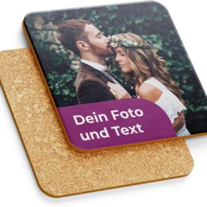 Cimpress Photo Coaster, Personalised Cork Coaster, 9.5 x 9.5 cm, Personalised with Picture or Text, Gift Idea for Friends or Family, Non-Slip and Scratch-Resistant for Everyday Use