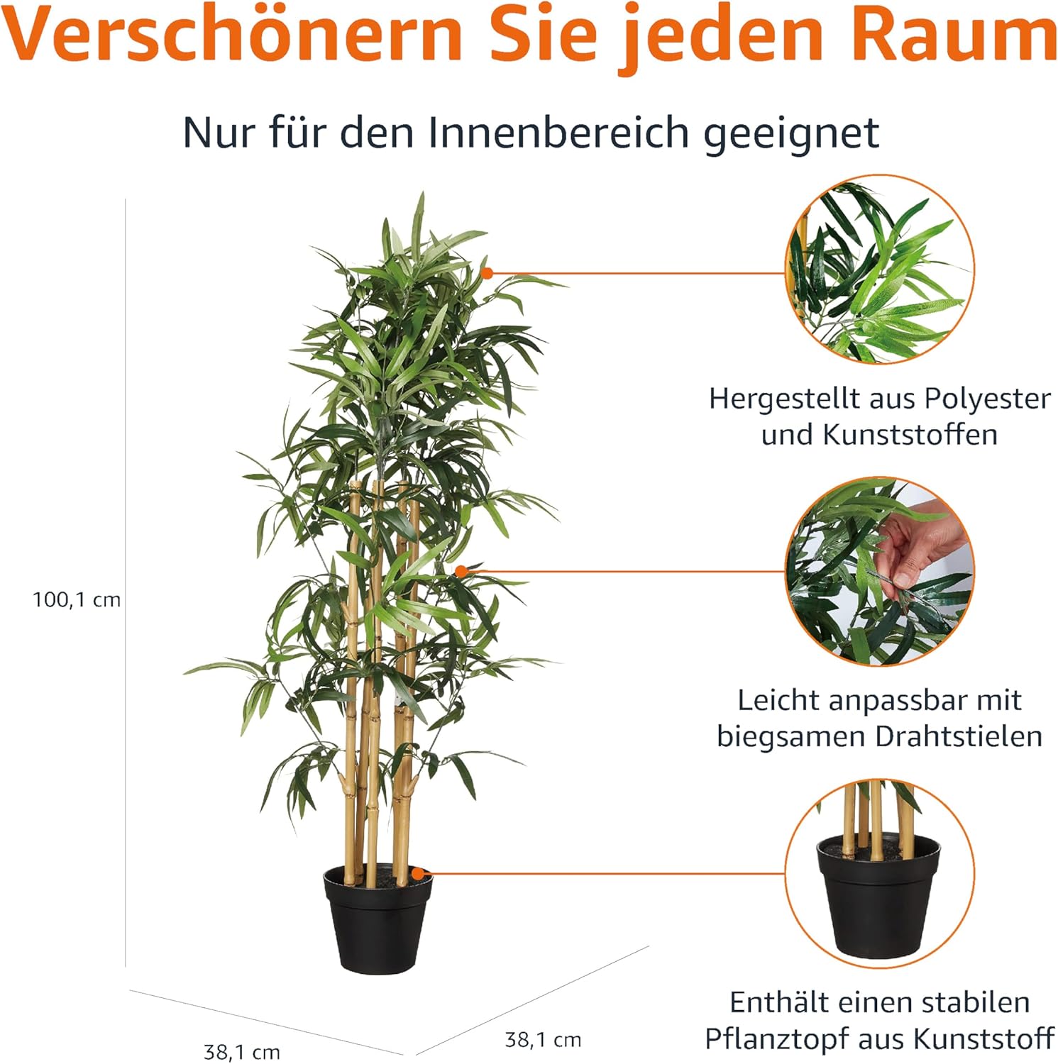 Amazon Basics Artificial Bamboo Plant with Plastic Flower Pot 100cm Green – Bild 3