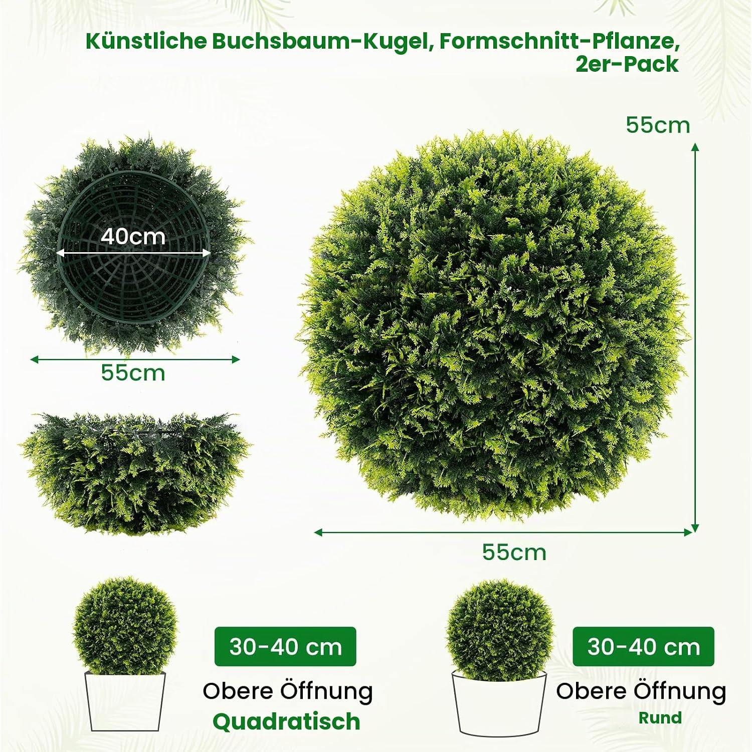 Giantex Pack of 2 Boxwood Balls 55 cm, Artificial Plant UV-Resistant Boxwood Ball Cedar Topiary Ball Artificial Tree Artificial Plant Decorative Balls Box Ball Plants Decorative Plant for Party – Bild 3