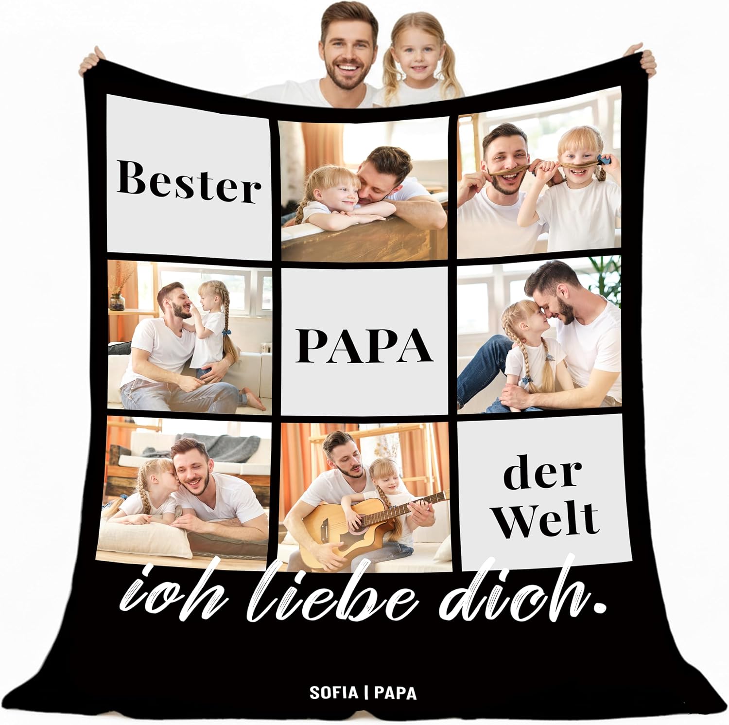 Giftove Personalised Father's Day Gifts Blanket with Photo, 100% Flannel Photo Blanket, Father's Day Gift Personalised from Baby Children, Dad Gift for Father's Day, Best Dad in the World Gift