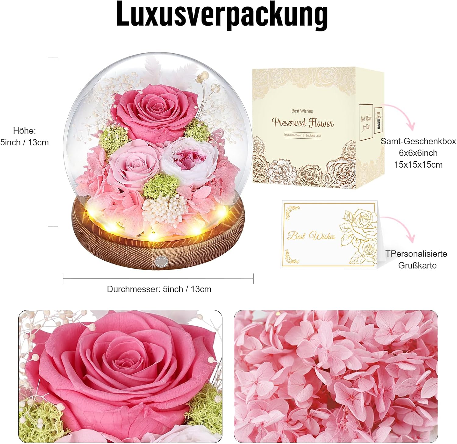 Eternal Rose in Glass Pink with LED Infinity Rose Real Flower for Women – Bild 5