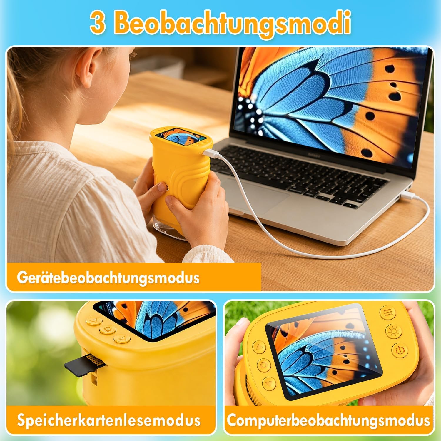 Digital Microscope for Children 1000X Zoom, Photo & Video Orange – Bild 7
