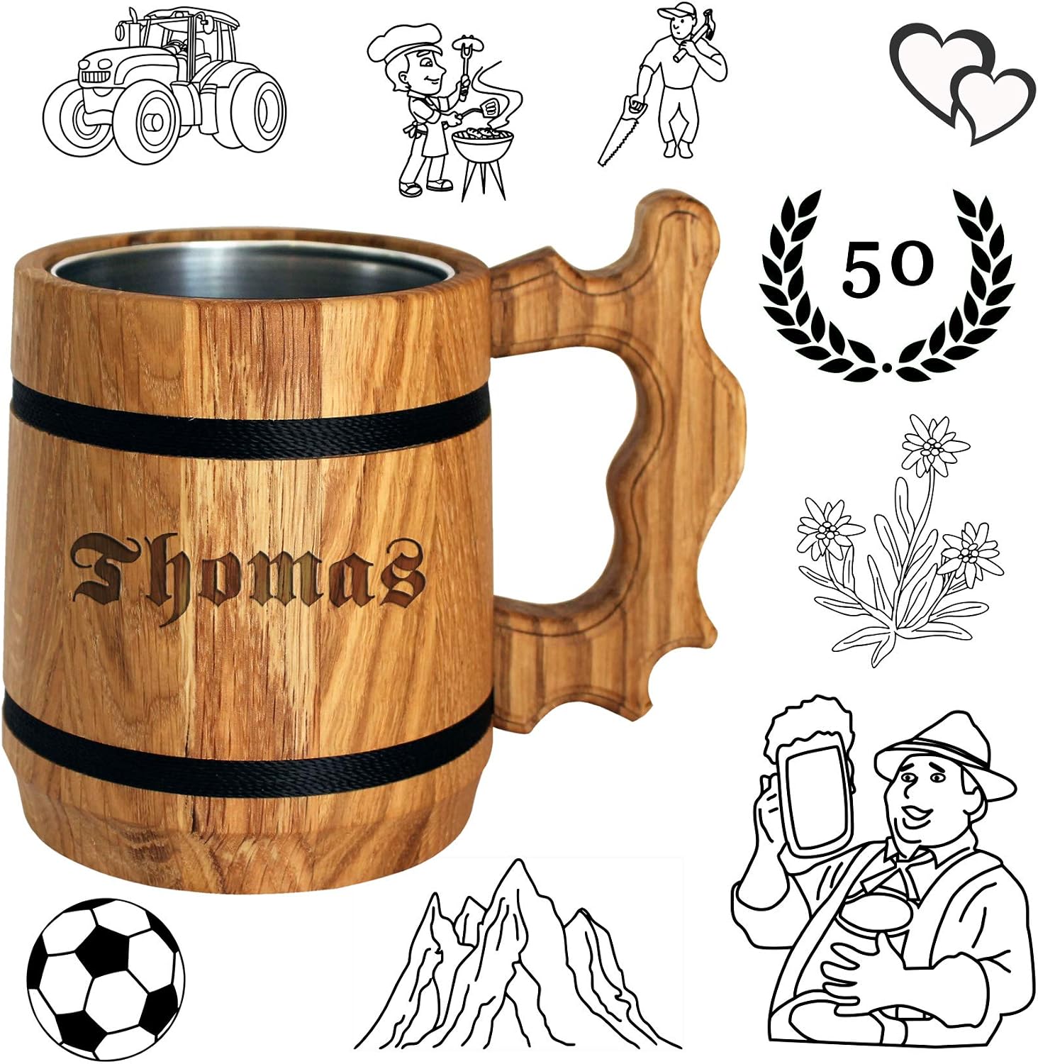 Wooden Jug with Engraving, Wine and Beer Mug, Gift for Men, Boyfriend, Dad, Grandpa