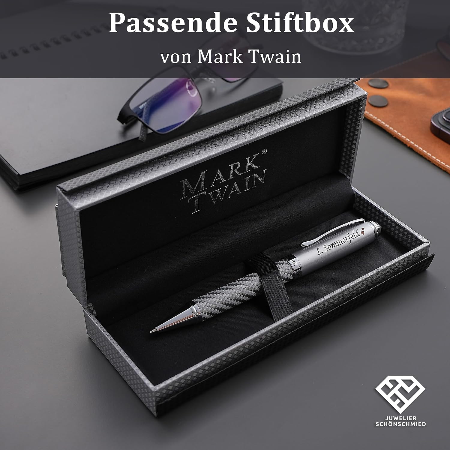 M A R K TWAIN Exclusive Ballpoint Pen with Engraving Metal Includes Gift Box in Silver Carbon Design Gift for Birthday Anniversary Various Occasions PS152 – Bild 3