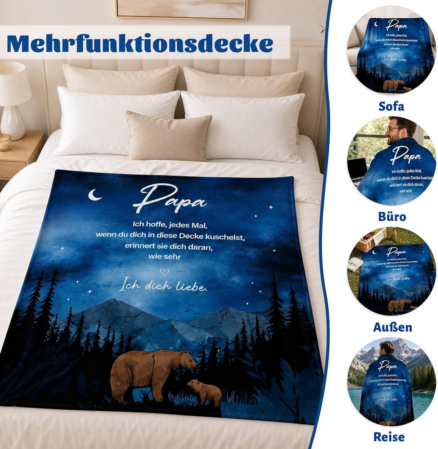 Papa Geschenk Weihnachten Vatertag Geburtstag Decke vo Tochter Sohn – Bild 4