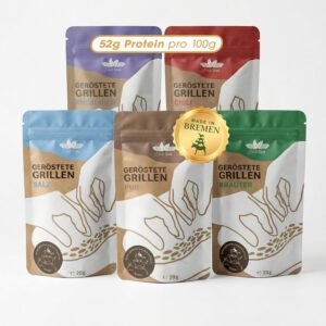 EntoSus Tasting Set Roasted Grills, 5 Flavours, Crunchy Snack Grilling, Sustainable Meat Substitute, Insects as Protein Snack or Cooking Ingredient, Cured in Germany, Contents: 5 x 20g