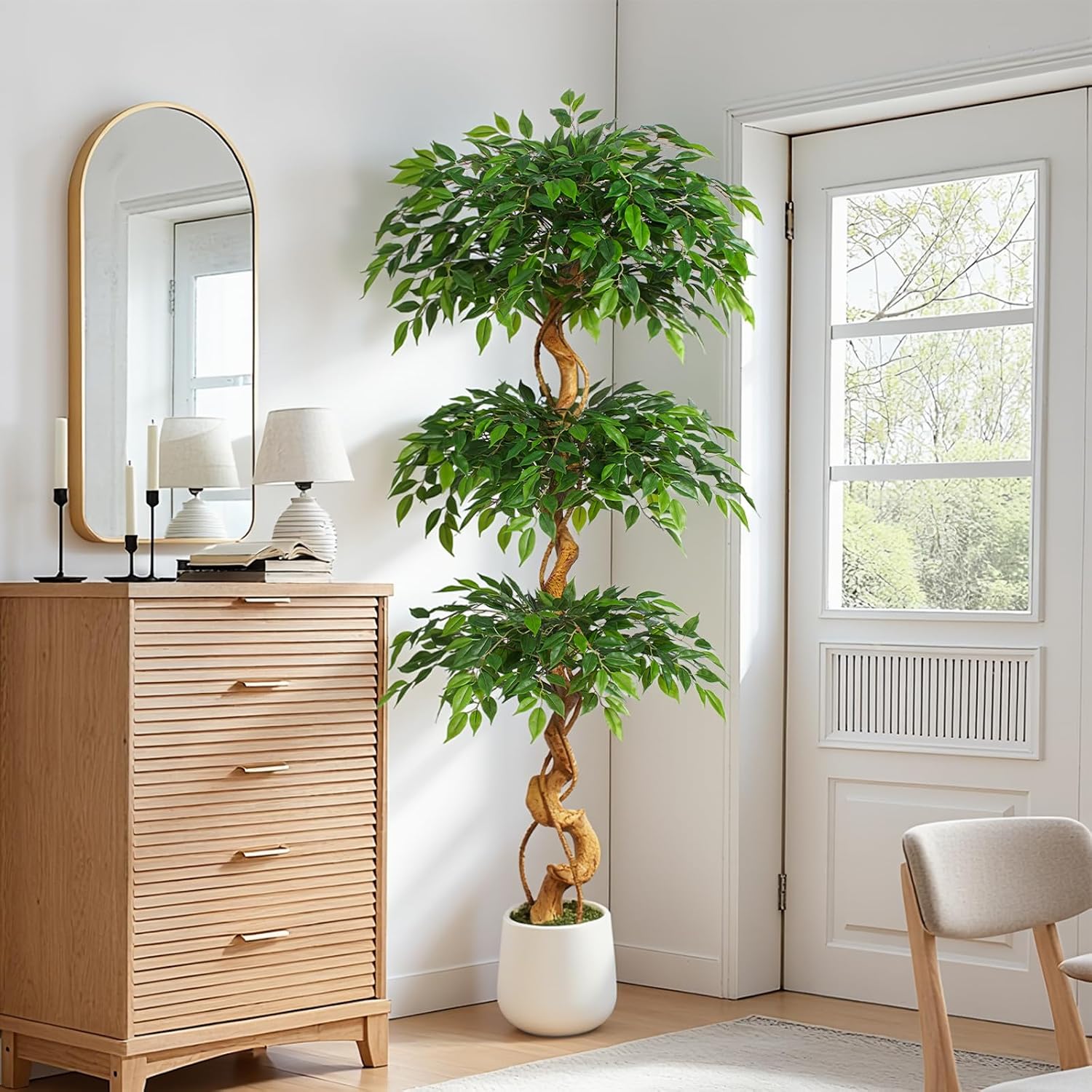 Artificial Plant Ficus Tree 180 cm with White Pot, Artificial Plants Large Like Real with Curved Tree Trunk and 1860 Leaves, Artificial Tree for Indoor Decoration, Living Room, Bedroom – Bild 7