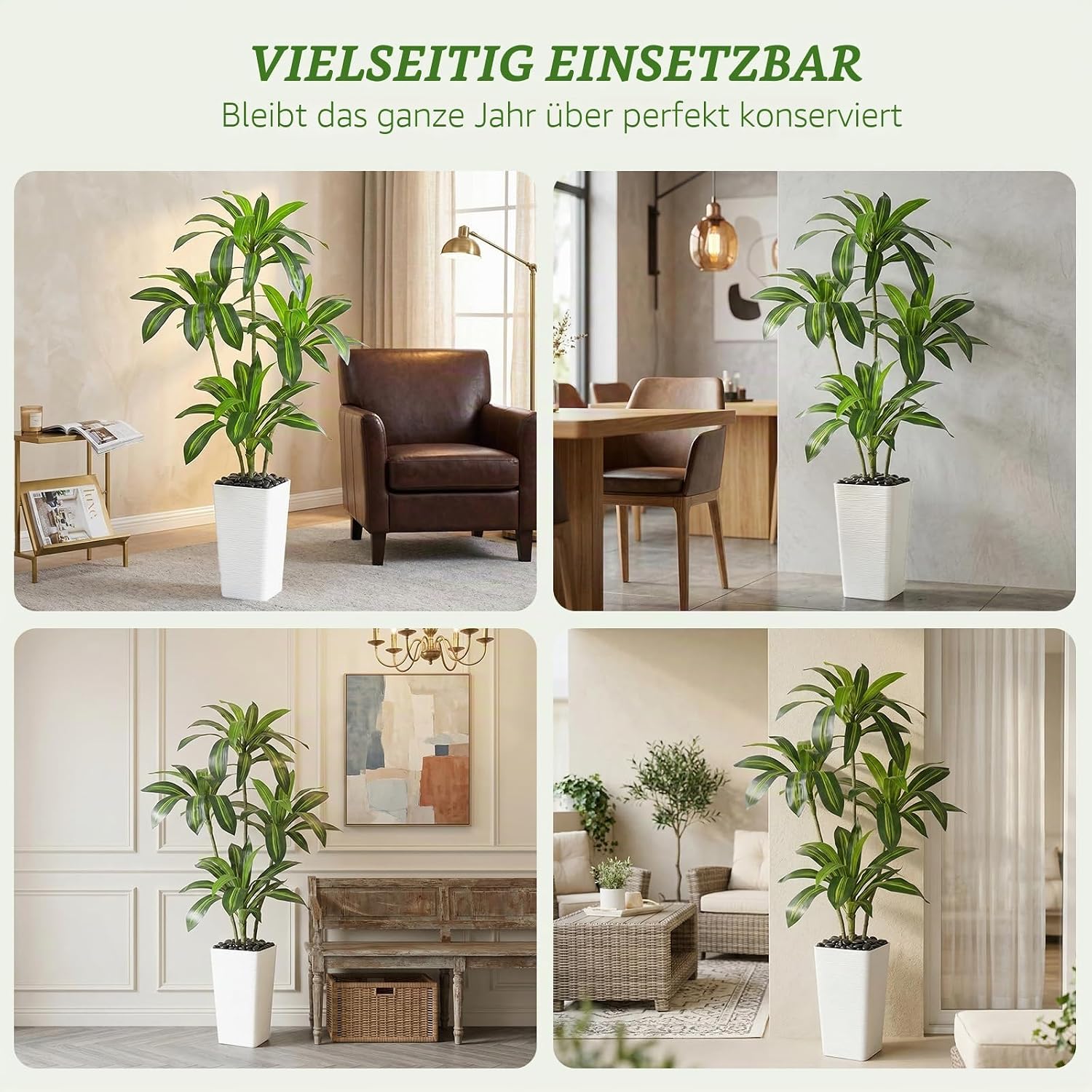 Artificial Dragon Tree Plants 150 cm Artificial Plants Large White Pot – Bild 8