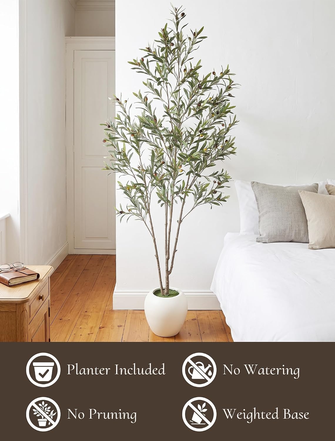 210 cm Artificial Olive Tree with White Pot, Large Artificial Plant – Bild 7