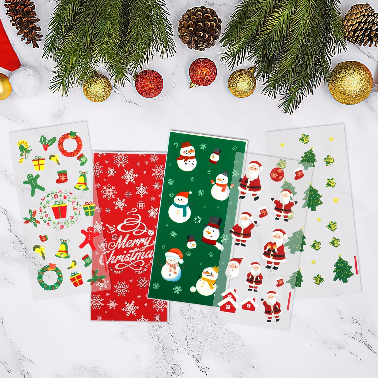 Pack of 120 Cellophane Bags, Christmas Candy Bags, Biscuits, Goody Bags with 120 Twist Ties, Bags for Filling, Cellophane Bags Small for Cookies Biscuits Chocolates (Green) – Bild 7