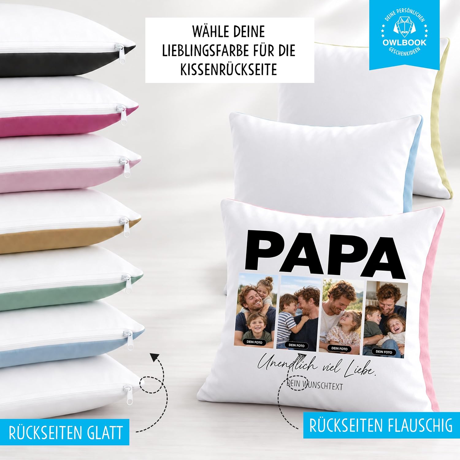 OWLBOOK® Photo Cushion for Dad with 4 Photos Design Yourself | Gifts for – Bild 7