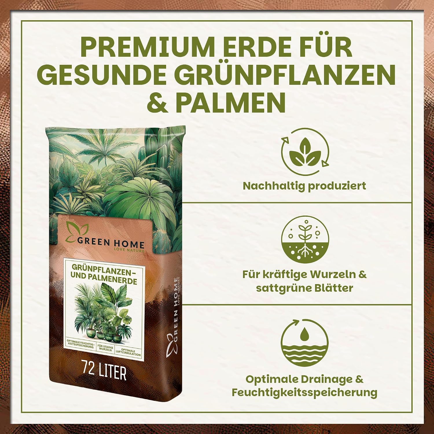 Green Home Green Plant & Palm Soil 72L - Potting Soil for Palm Trees, Green Plants & Indoor Plants - With Peat & Wood Fibres - Raised Bed Soil & Vegetable Soil for Healthy Growth – Bild 2