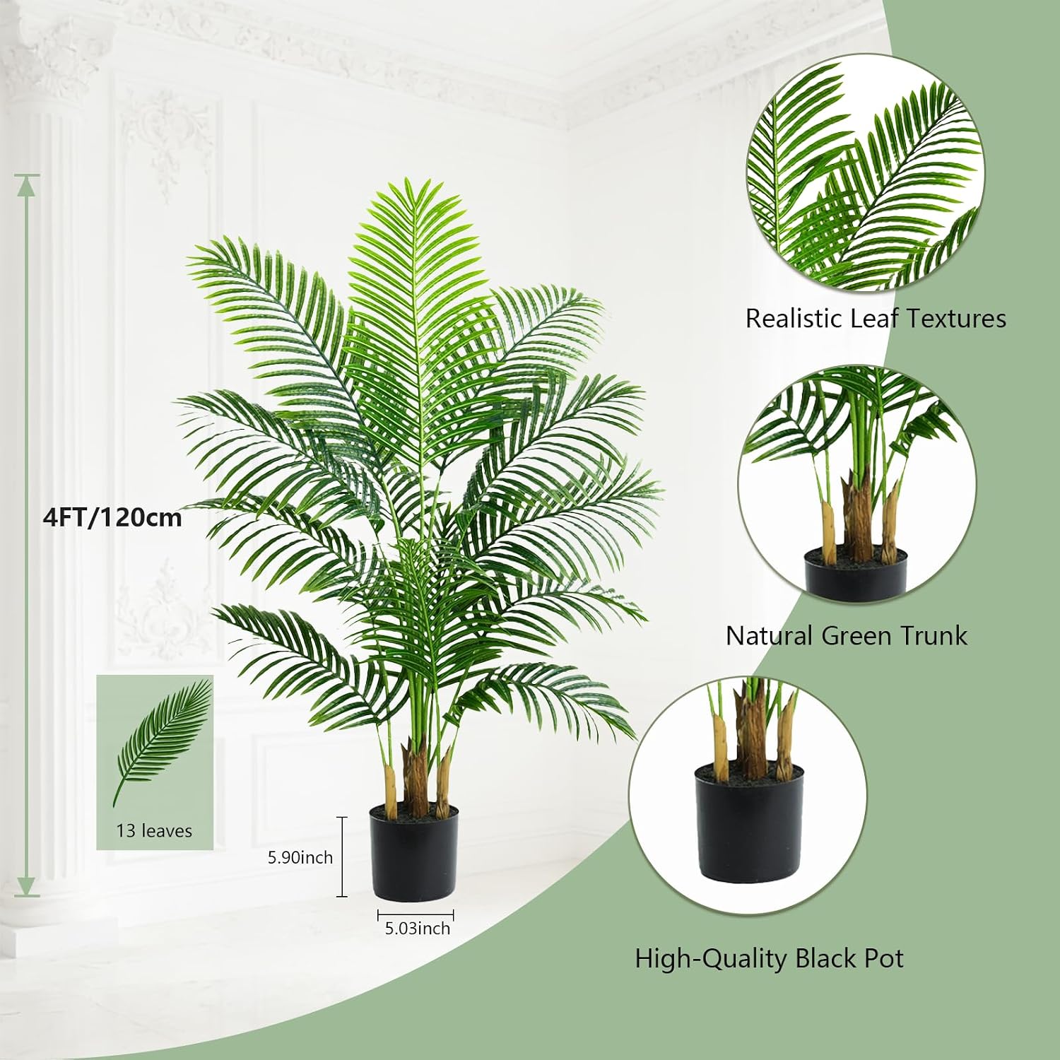 Artificial Plants 120 cm Artificial Palm Tree Large in Black Pot – Bild 2