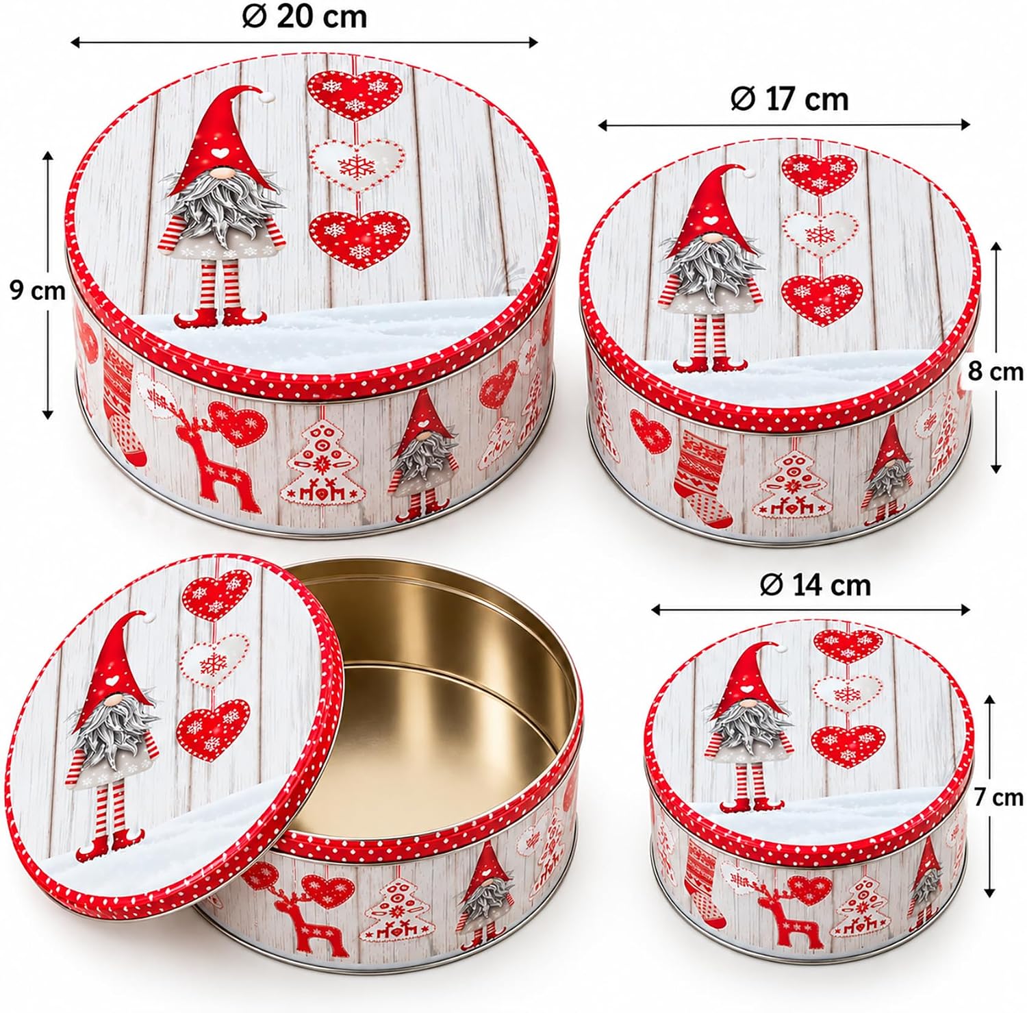 KAMACA Set of 3 Biscuit Tins, Biscuit Tins, Metal Gnome Christmas Red – Bild 9