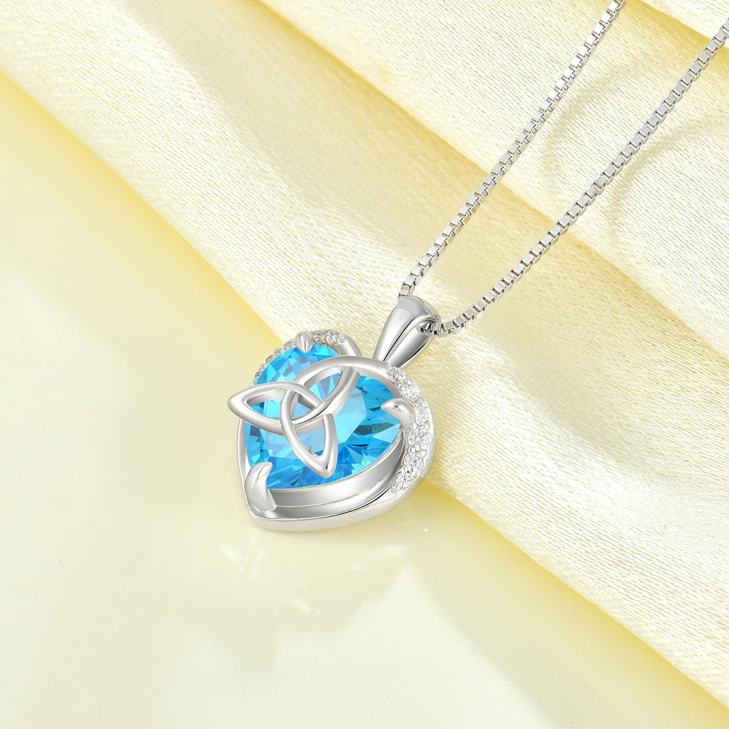 YL Knot Necklace 925 Sterling Silver Celtic Knot Pendant Chain 12 Birthstone Cubic Zirconia Jewellery Gifts for Women Mum – Bild 5