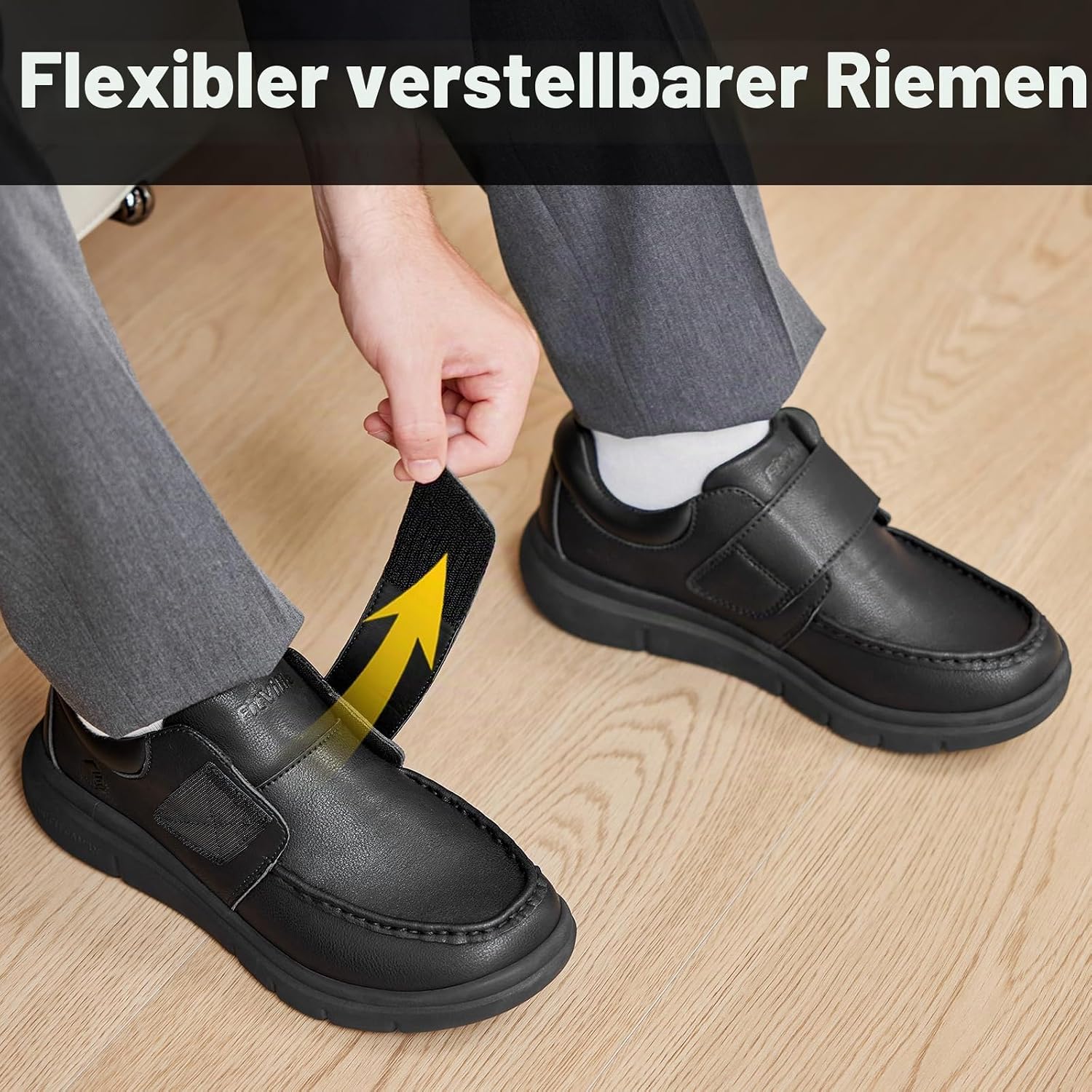 FitVille Diabetic Shoes Men's Extra Wide Leather Shoes Orthopaedic Shoes with Fastening Adjustable Slippers Comfortable Casual Business Walking Shoes for Swollen Feet – Bild 6