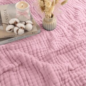 Muslin Blanket, 150 x 200 cm, 100% Cotton, 6-Layer Soft Summer Blanket, Breathable Muslin Blanket for Adults, Thin Cuddly Blanket for Bed and Sofa, Bedspread, Couch Throw (Pink)