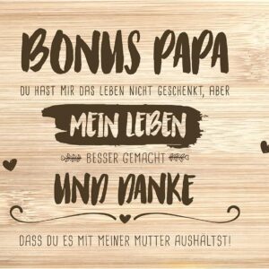 Tassenbrennerei Breakfast Board with Saying – Bonus Papa, du hast mein Leben besser gemacht – Real Wood Made in Germany – Gift for Stepfather (Bonus Papa)