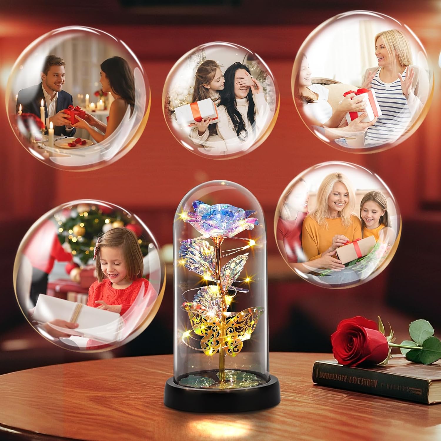 Mother's Day Gift for Mum, Gifts for Women, Eternal Rose in Glass with LED Lights for Women, Artificial Preserved Flowers, Rose Gift for Anniversary/Valentine's Day/Birthday/Wedding – Bild 3