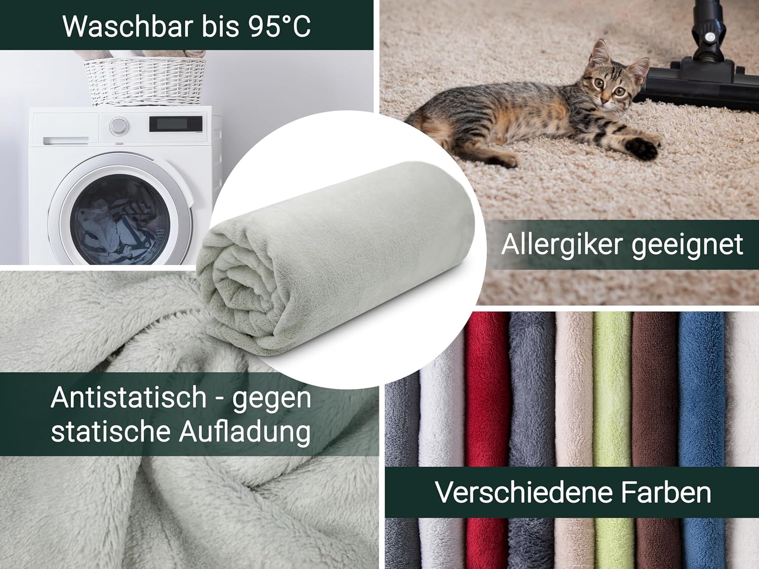 Zollner Fluffy Cuddle Blanket 150 x 200 cm – Super Cuddly and Warm Sofa Blanket – Washable at up to 95°C – Breathable Microfibre in Light Grey – Hotel Linen Quality – Oeko Tex® Certified – Bild 4