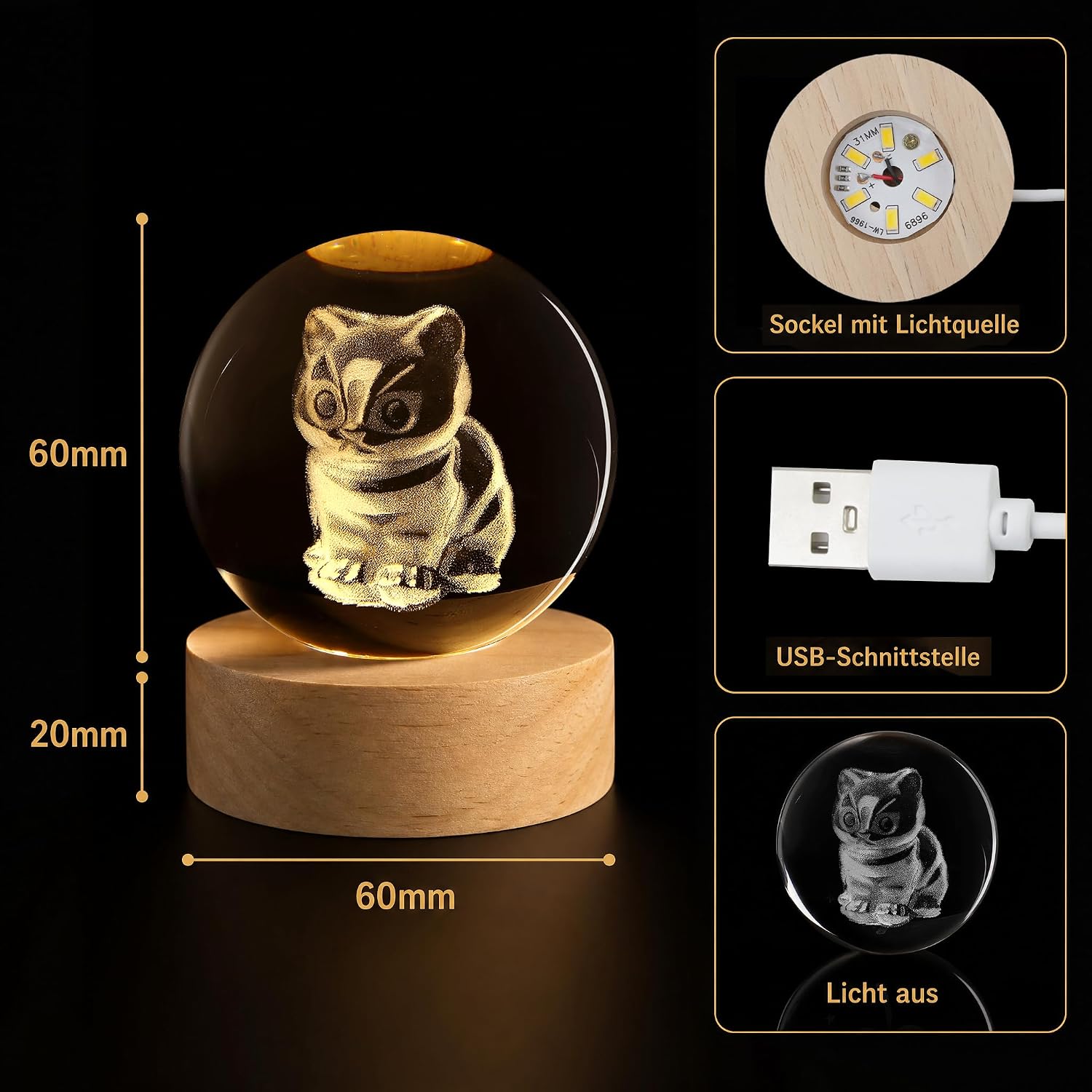 60mm Crystal Ball Cat Decoration Cat Gift for Women – Bild 4