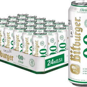Bitburger 0.0% Herb Pils Alcohol-Free – Canned Beer 24 x 0.5 L Sugar-Free