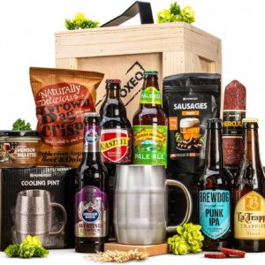 Manboxeo Signature Beer Gift Box, 12-Piece Gift Set for Beer Lovers, Birthday Gift for Men with Beer Mug, Craft Beer and Gourmet Snacks