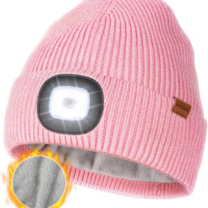 Wmcaps Hat with LED Light, Winter Hat with Thick Warm Lining, Integrated Illuminated Type-C Rechargeable Hands-Free Headlamp, Gifts for Men Women