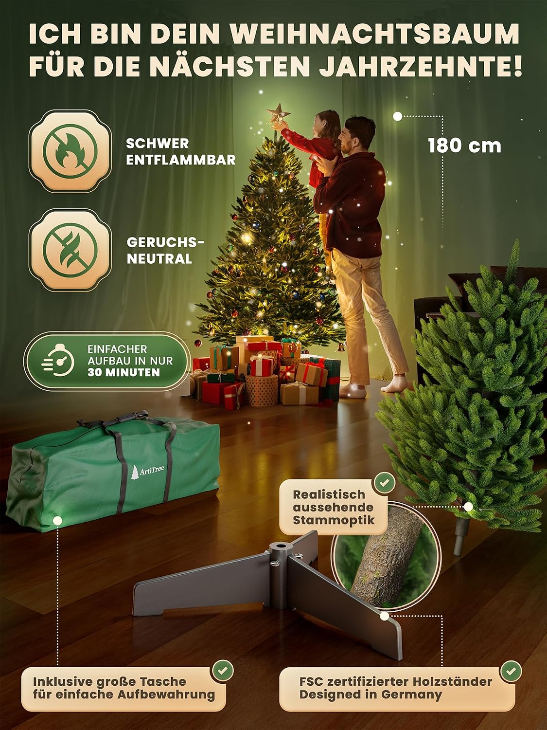 ArtiTree Artificial Christmas Tree 180cm - Injection Moulded North Spruce – Bild 2